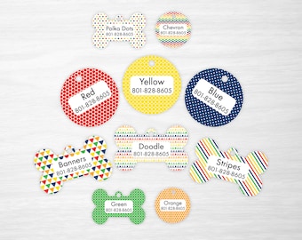 レインボープライマリーカラーコレクション - パーソナライズされたペットタグ、犬用ドッグタグ、猫用タグ