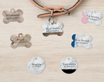 Natural Elements Collection - Personalized Pet Tags, Dog Tags for Dogs, Cat Tags marble wood designs