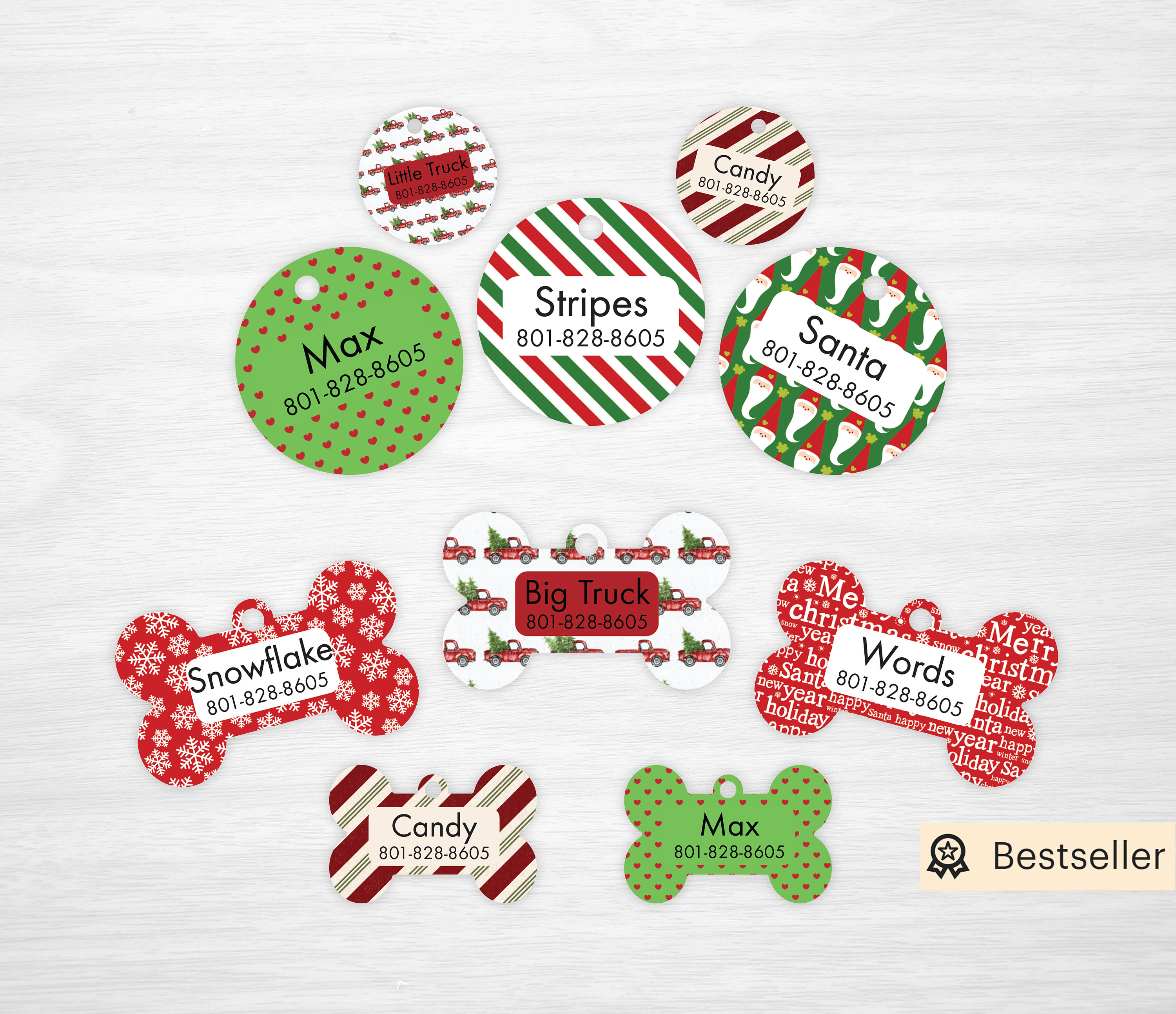 Traditional Christmas Collection Personalized Pet Tags Dog | Etsy