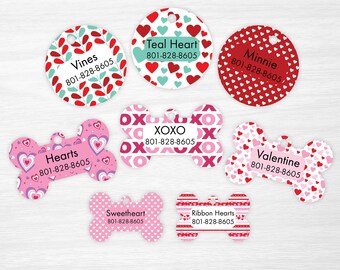 Valentine's Day Hearts Collection - Personalized Pet Tags, Dog Tags for Dogs, Cat Tags (not actual glitter, design is printed on tag)