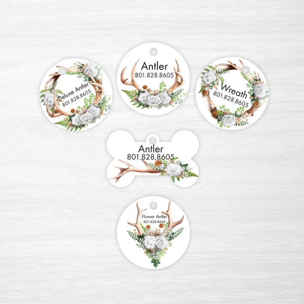 Boutique Antler Collection - Personalized Pet Tags, Dog Tags for Dogs, Cat Tags (not actual glitter, design is printed on tag)