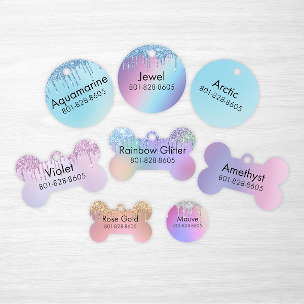 Glitter Drip Pastel Collection - Personalized Pet Tags, Dog Tags for Dogs, Cat Tags (not actual glitter, design is printed on tag)