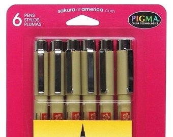 Sakura Pigma Micron Assorted Color Brush Tip Set of 6 Colors