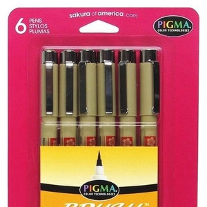 Sakura Pigma Micron Assorted Color Brush Tip Set of 6 Colors