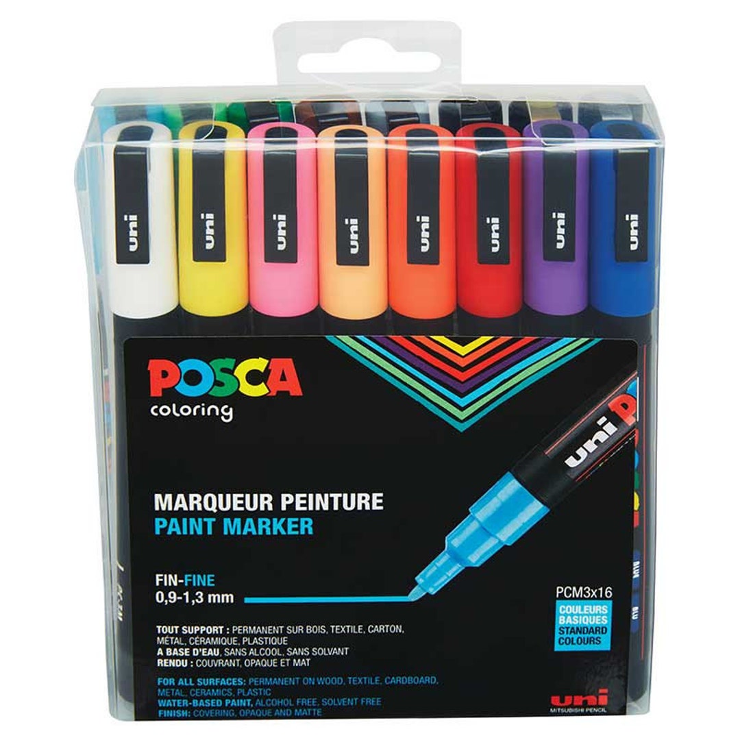 Uni-Posca Paint Marker Pen Bundle Set , Mitsubishi Pencil Uni Posca Poster Colour Marking Pens Extra Fine Point 12 Colours , Fine 15 Colors , Medium