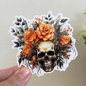 Golden Skull with Flower Crown | Vinyl Sticker