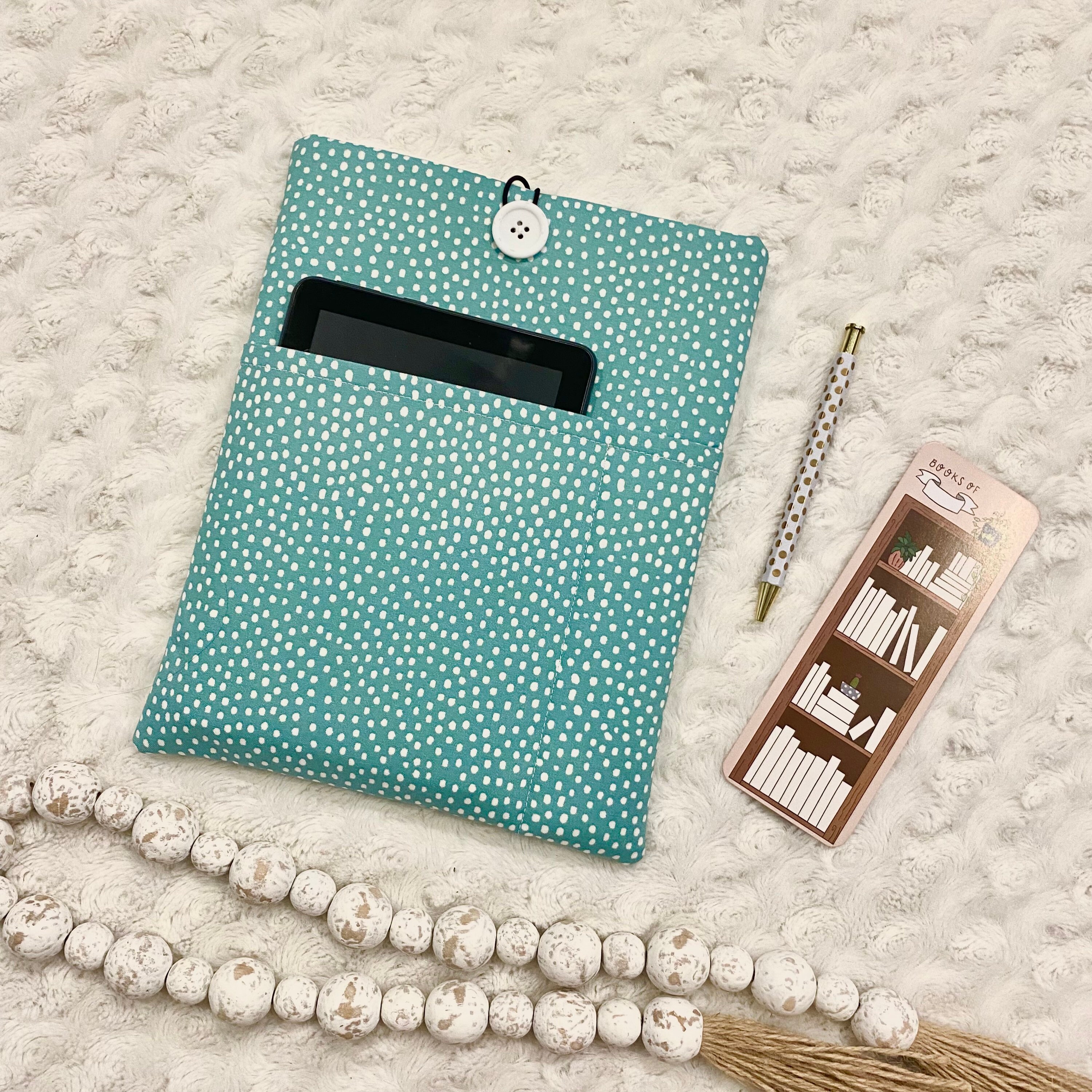 Teal Polka Dot | Padded Book Sleeve