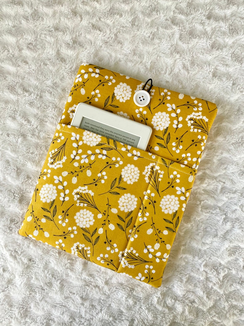 Mustard Seed \/ Padded Book Sleeve \/ With Pockets \/ Button Closure \/ Book Beau \/ Kindle Sleeve \/ iPad Case \/ Bookish Gift \/ Reader Gift