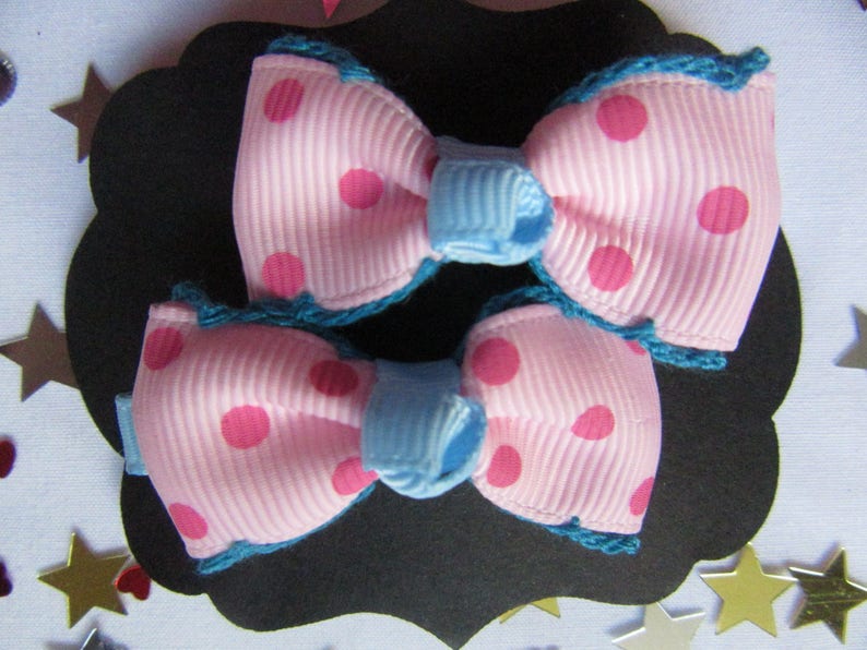 Pink and Blue Polka Dot Hair Slides image 1