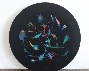 30cm round canvas original painting acrylic abstract from the series "Reincarnation" by Simona Poceviciute