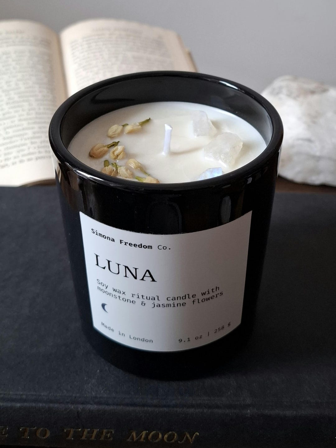 Unscented Goddess Luna Moon Ritual Soy Wax Candle With Moonstone ...
