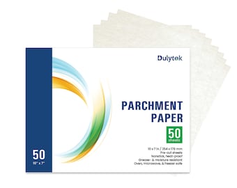 Dulytek 50-Sheet Pre-Cut Parchment Paper - 10 x 7 Inches - Coated on Two Sides