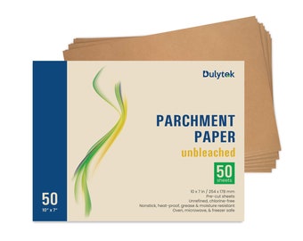 Dulytek 50-Sheet 50-Sheet Pre-Cut Unbleached Parchment Paper, 10" x 7", Silicone-Coated