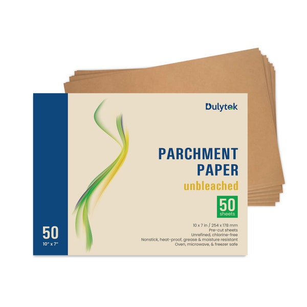 Dulytek 50-Sheet 50-Sheet Pre-Cut Unbleached Parchment Paper, 10" x 7", Silicone-Coated