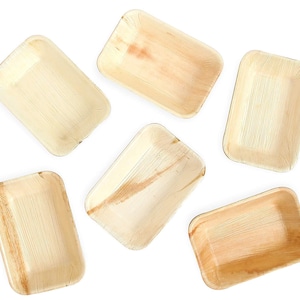 Bamboo Style Rectangle Flat Trays Palm Leaf Disposable Eco-Friendly - 11x7&quot; and 9x6&quot;