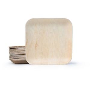 Bamboo Type Palm Leaf Disposable Square Plates (100 plates)  Bundled With Birchwood Knife (100 pieces) and Fork (100 pieces)