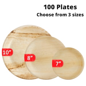 Bamboo Style Palm Leaf Disposable (100 plates) Eco-Friendly Round Plate Dinner Bundle, Eco-Chic Party Plate, 100 Forks & 100 Knives