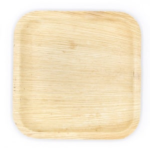 Bamboo Type Palm Leaf Disposable Square Plates (50 plates)  Bundled With Birchwood Knife (50 pieces) and Fork (50 pieces)