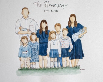 Custom Watercolor Family Portrait from Photo • Hand Painted Personalized Family Illustration • Anniversary, Wedding, Housewarming Gift