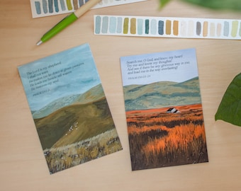 Postcard Set, Psalm Postcard, Scripture Cards, Gouache Landscape, Gouache Art Print, Psalm Print, Inspirational Card, 4x6 Postcard