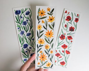 Original Watercolor Bookmarks, Watercolor Bookmarks Handpainted, Handpainted Bookmarks, Painted Bookmarks, Wildflower Bookmarks, Garden Gift