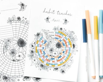 Suivi des habitudes imprimable, modèle de Bullet Journal, suivi des habitudes circulaire, suivi des objectifs, planificateur des habitudes, suivi des habitudes imprimable, suivi des habitudes
