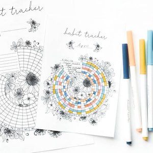 Rastreador de hábitos imprimible, plantilla de bullet journal, rastreador de hábitos circular, rastreador de objetivos, planificador de hábitos, rastreador de hábitos imprimible, rastreador Bujo