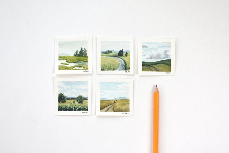 Original Tiny Watercolor Paintings, Tiny Paintings, Mini Paintings, Tiny Painting, Miniature Painting, Miniature Art, Original Watercolor image 1