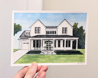 Custom House, Portrait de maison à l'aquarelle, Tableau sur mesure, Cadeau client agent immobilier, Petits tableaux, Petit tableau, Petite aquarelle