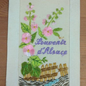WW1 Bestickte Seiden Postkarte Souvenir D'Alsace Datiert 1916 (N1C)