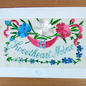 WW1 Bestickte Seidenpostkarte Sweetheart Mine Carnations (L1A)
