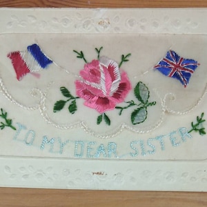 WW1 carte postale en soie brodée à ma chère sœur (L1B)