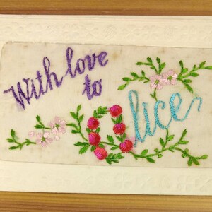 WW1 Bestickte Seidenpostkarte Love To Alice (L1A)