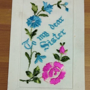 WW1 Bestickte Seide Postkarte An Meine liebe Schwester (L1E)