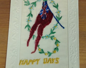 WW1 Embroidered Silk Postcard Happy Days  (A1B)