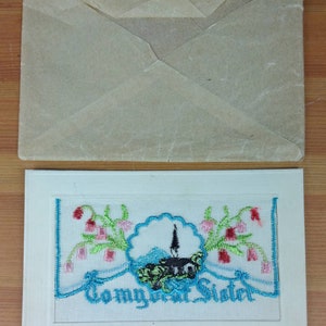 Carte postale en soie brodée WW1 à ma chère église de campagne sœur avec enveloppe originale (D1)