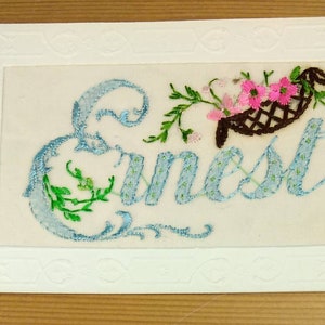 WW1 Bestickte Seidenpostkarte Vorname Ernest (N1)