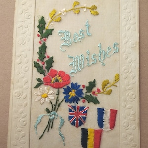 Bestickte Seidenpostkarte mit Blumen und Blumen (D1D)