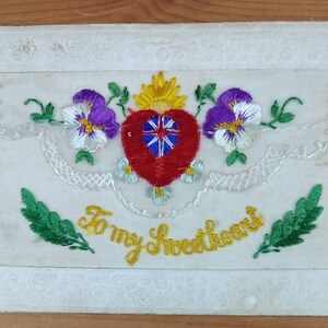 Bestickte Seidenpostkarte To My Sweetheart mit Herz und Flagge (G1B)