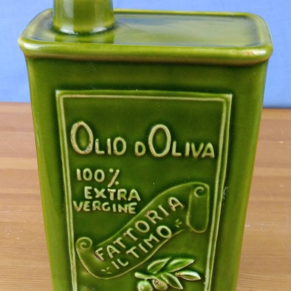 Vintage Olio D'Olivia Green Ceramic Olive Oil Container (o)