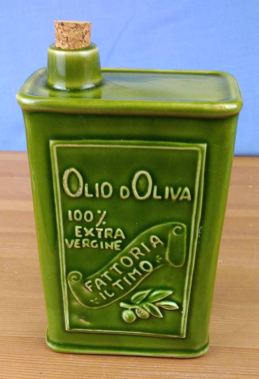 Vintage Olio D'olivia Green Ceramic Olive Oil Container o 