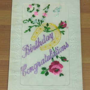 WW1 Bestickte Seidenpostkarte 21. Geburtstag Glückwünsche (L1B)