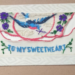 Bestickte Seidenpostkarte aus dem 1. Weltkrieg „To My Sweetheart Bluebird“ aus dem Jahr 1916 (D1D)