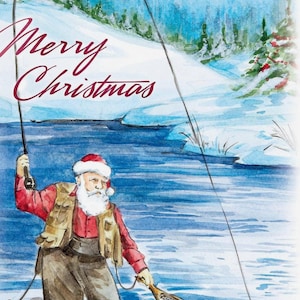 Fly-fishing Santa Card. Christmas card set