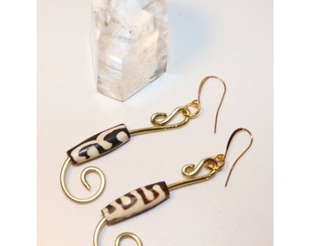 Faux Bone and Brass wire Earrings