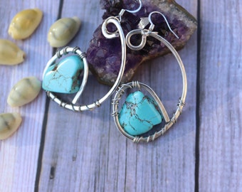 Crescent Moon ~ Silver and Howlite earrings ~ Turquoise Howlite earrings  ~ Turquoise Dangle earrings ~ Sliver Hooks