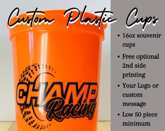 16oz Custom Printed Plastic Stadium Cups | Screen Printed Bulk Order Souvenir Cups | Promotional Business Logo Drinkware | Min. Order 50