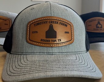 Personalized Leather Patch Trucker Hat | Ranch, Farm Hats (Minimum 4)