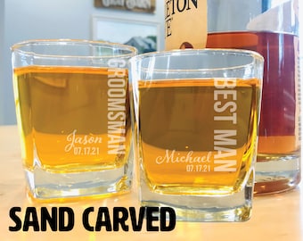 Engraved Whiskey Glass | Sand Carved, Groomsmen Gift
