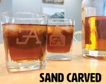 Cattle Brand Whiskey Glass | Engraved Glass Gift for Rancher, Gift for Farmer | Ear tag Ranch Brand Engraved Glass | Cattle Brand Gift